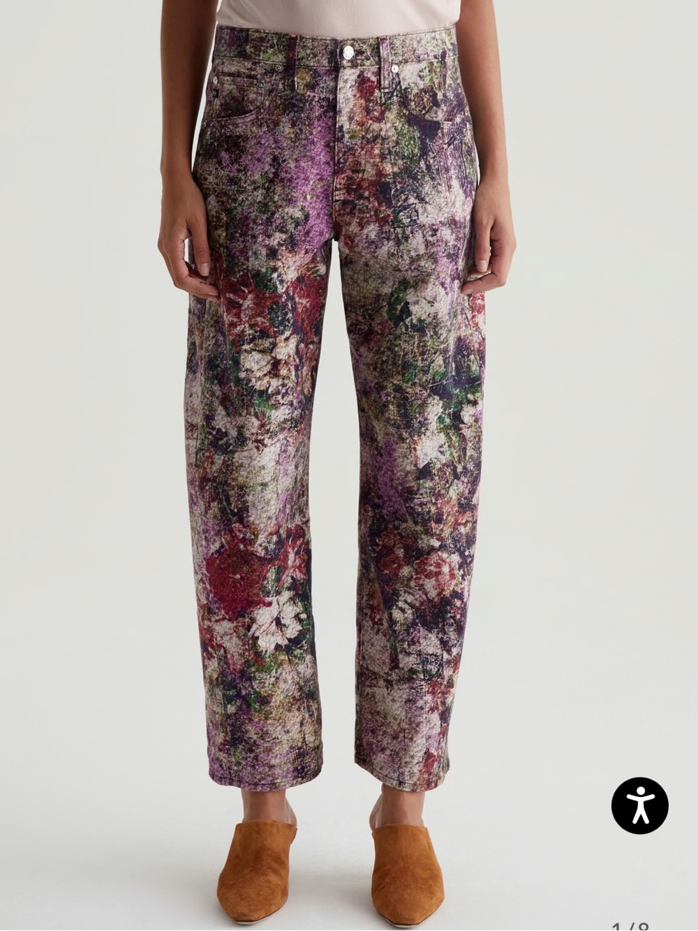 Ag Adriano Goldschmmied Straight-Leg Jeans in Purple, Red, Green, White Print